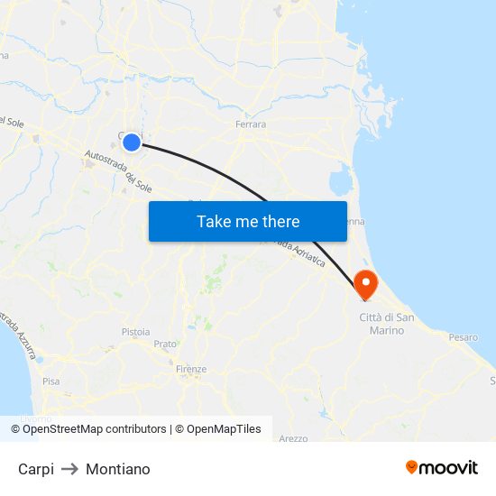 Carpi to Montiano map