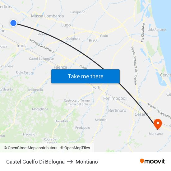 Castel Guelfo Di Bologna to Montiano map