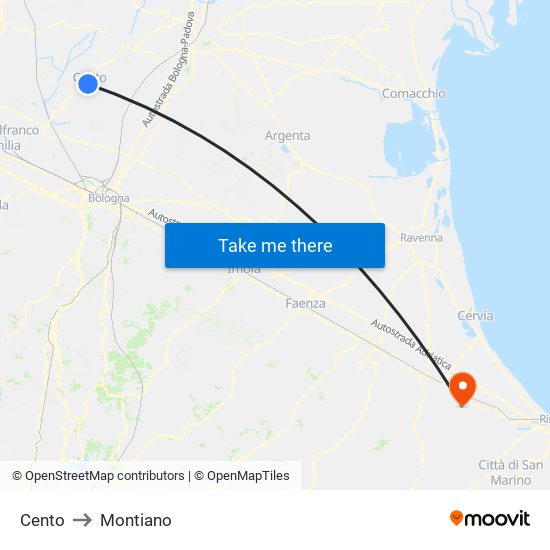 Cento to Montiano map