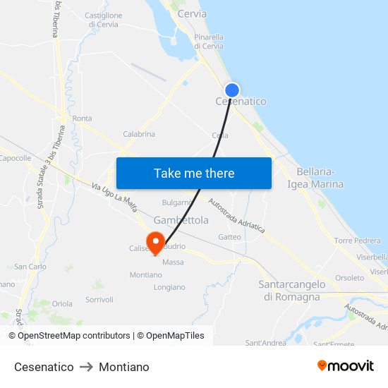 Cesenatico to Montiano map