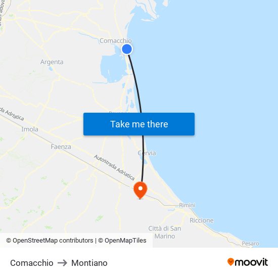 Comacchio to Montiano map