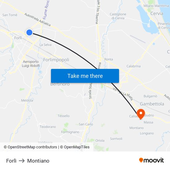 Forlì to Montiano map