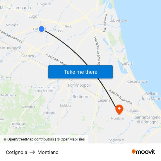 Cotignola to Montiano map