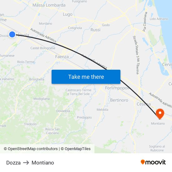 Dozza to Montiano map
