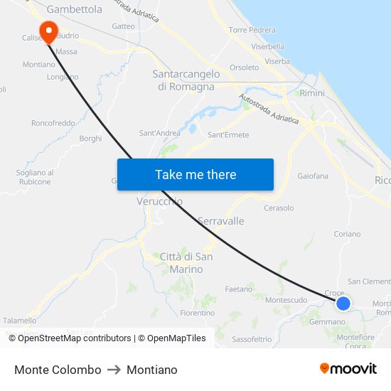 Monte Colombo to Montiano map