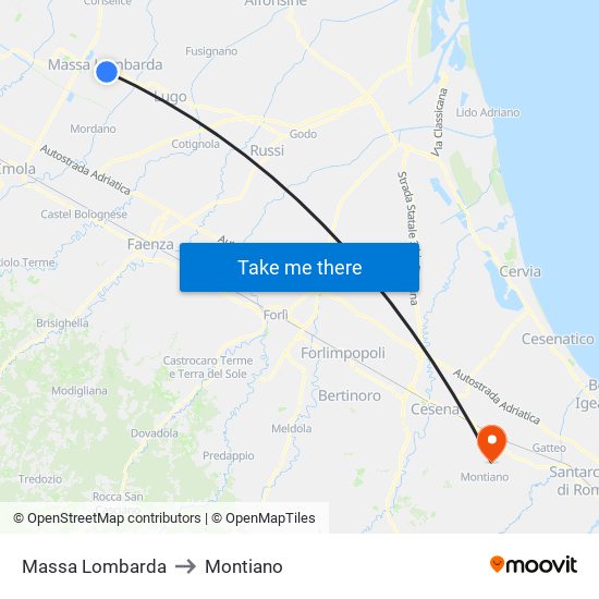 Massa Lombarda to Montiano map