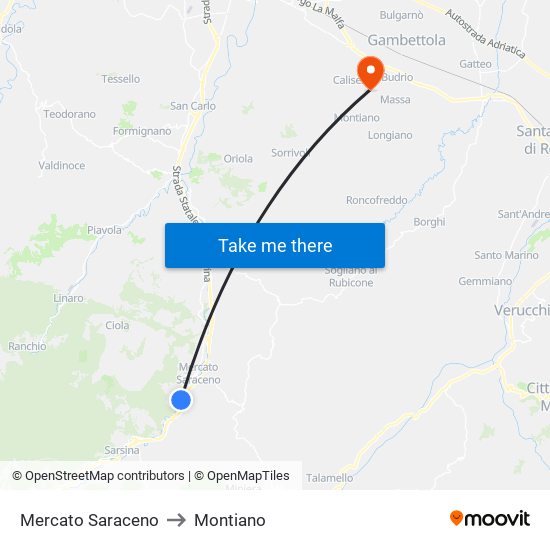 Mercato Saraceno to Montiano map