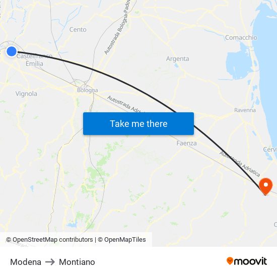 Modena to Montiano map