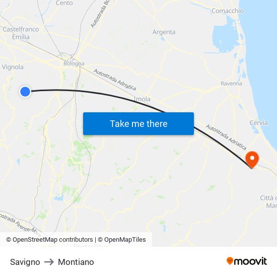 Savigno to Montiano map