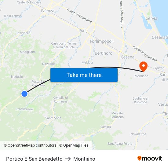 Portico E San Benedetto to Montiano map