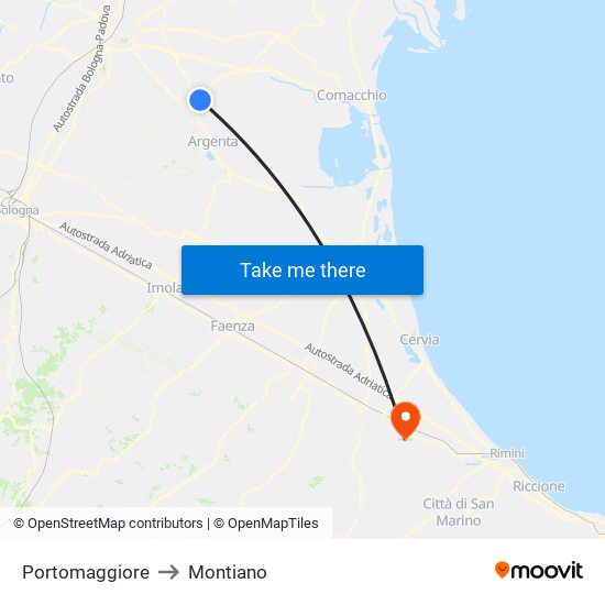 Portomaggiore to Montiano map