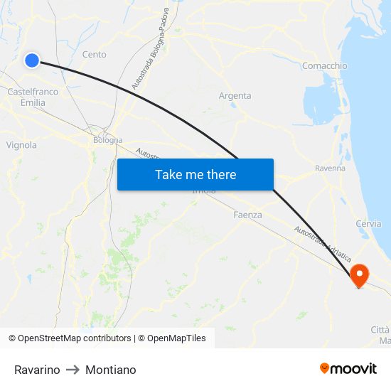 Ravarino to Montiano map