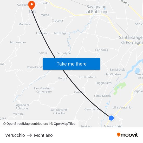 Verucchio to Montiano map