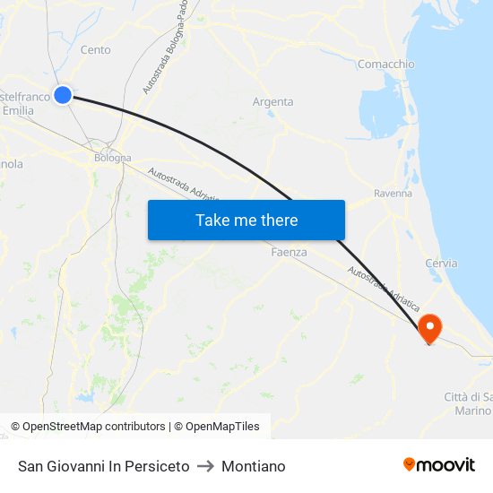 San Giovanni In Persiceto to Montiano map