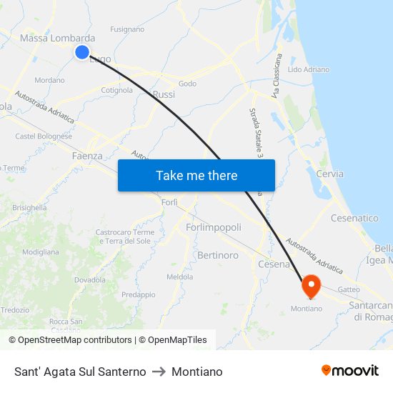 Sant' Agata Sul Santerno to Montiano map