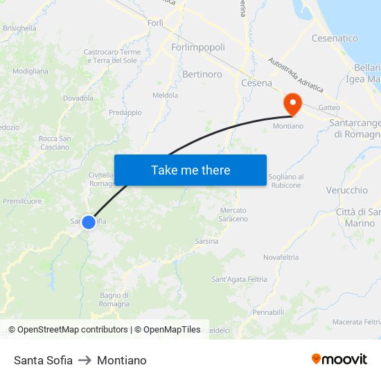 Santa Sofia to Montiano map