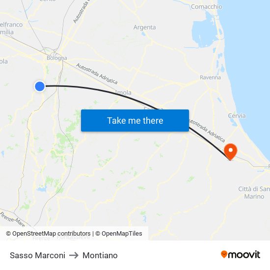 Sasso Marconi to Montiano map