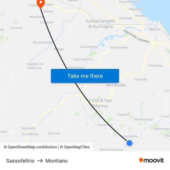 Sassofeltrio to Montiano map