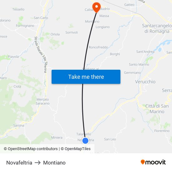 Novafeltria to Montiano map