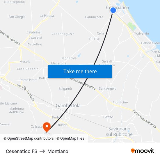 Cesenatico FS to Montiano map