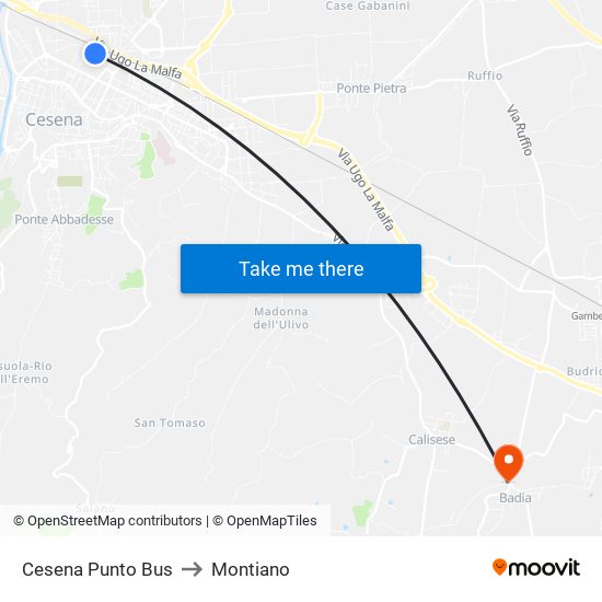 Cesena Punto Bus to Montiano map