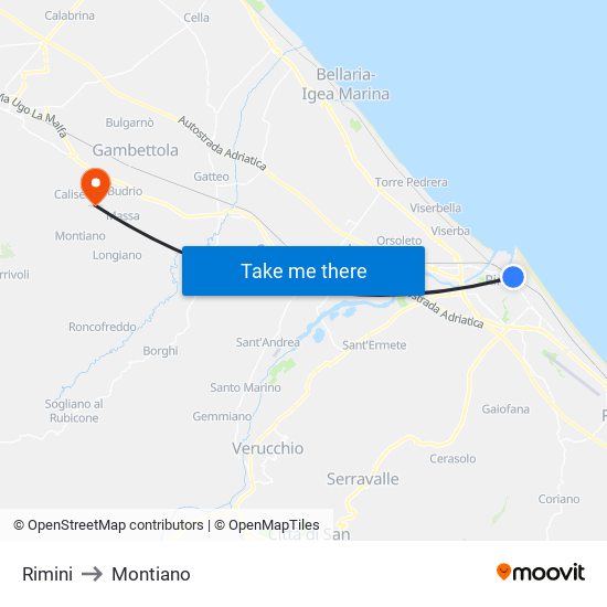 Rimini to Montiano map