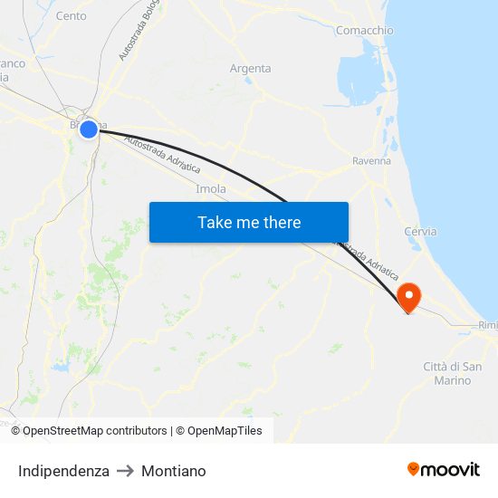 Indipendenza to Montiano map