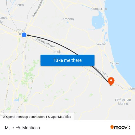 Mille to Montiano map