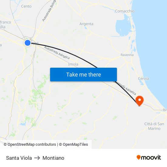 Santa Viola to Montiano map