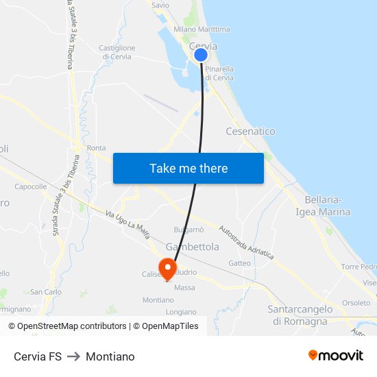 Cervia FS to Montiano map