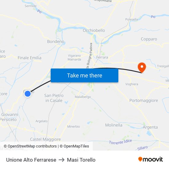 Unione Alto Ferrarese to Masi Torello map