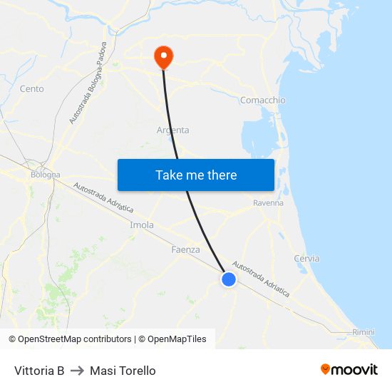 Vittoria B to Masi Torello map