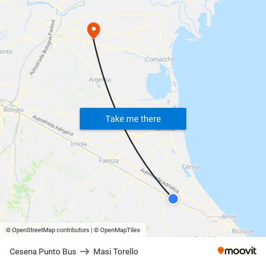 Cesena Punto Bus to Masi Torello map