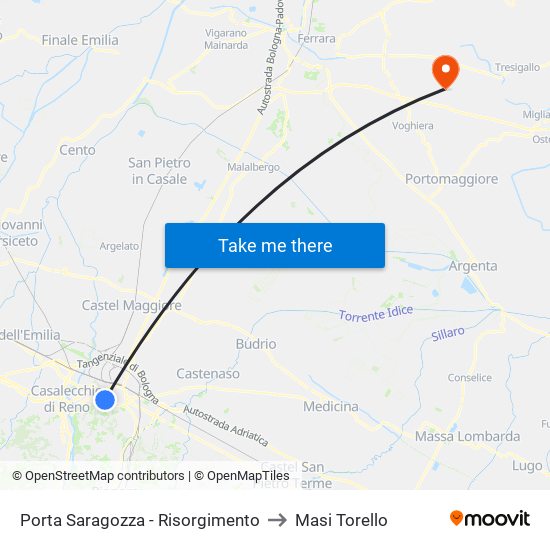 Porta Saragozza - Risorgimento to Masi Torello map