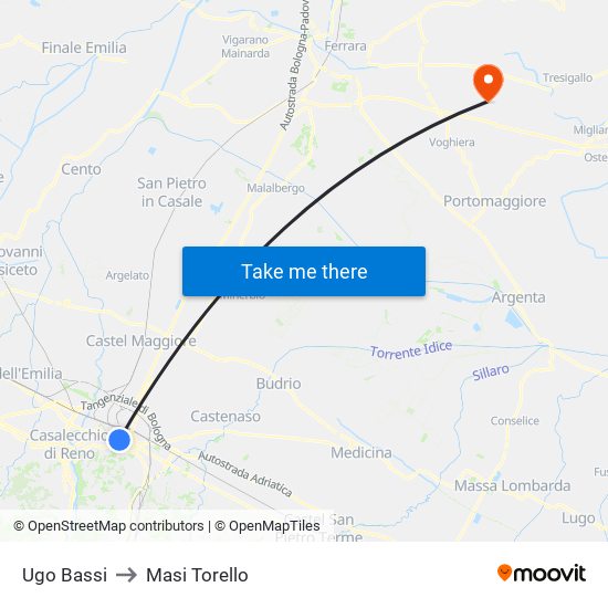 Ugo Bassi to Masi Torello map