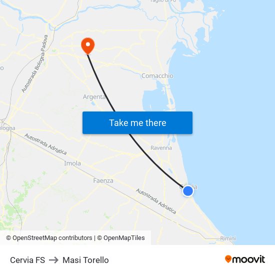 Cervia FS to Masi Torello map