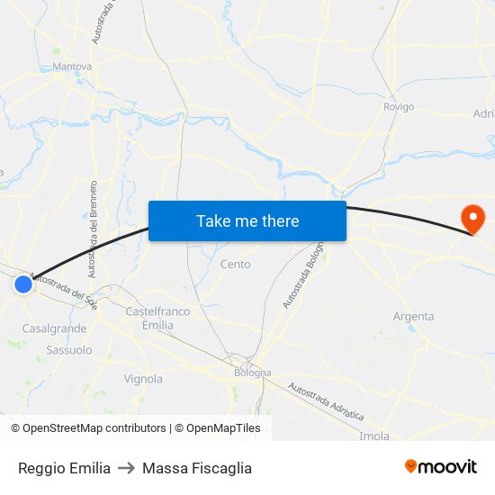 Reggio Emilia to Massa Fiscaglia map