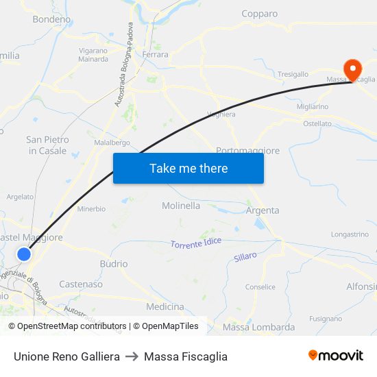 Unione Reno Galliera to Massa Fiscaglia map
