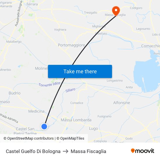 Castel Guelfo Di Bologna to Massa Fiscaglia map