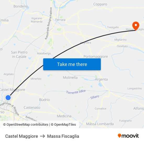Castel Maggiore to Massa Fiscaglia map
