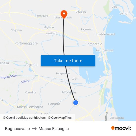 Bagnacavallo to Massa Fiscaglia map