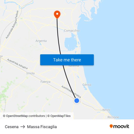 Cesena to Massa Fiscaglia map