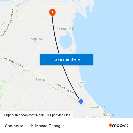 Gambettola to Massa Fiscaglia map