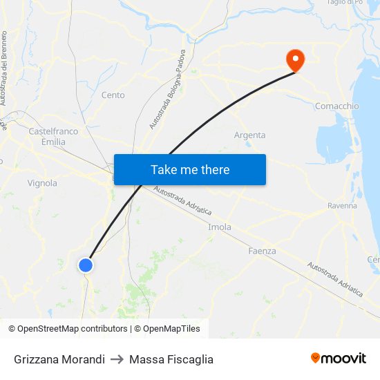 Grizzana Morandi to Massa Fiscaglia map