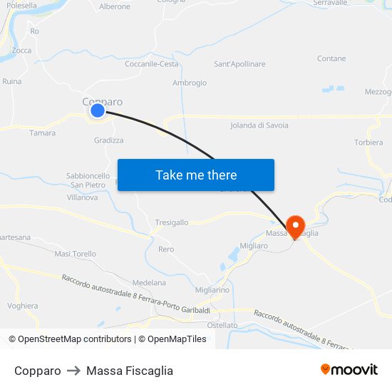 Copparo to Massa Fiscaglia map