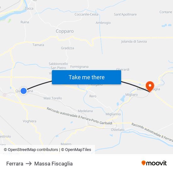 Ferrara to Massa Fiscaglia map
