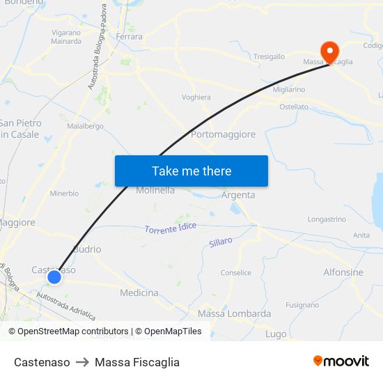 Castenaso to Massa Fiscaglia map