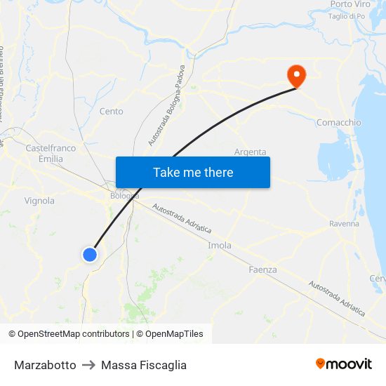 Marzabotto to Massa Fiscaglia map