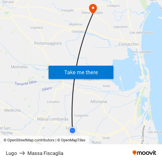 Lugo to Massa Fiscaglia map