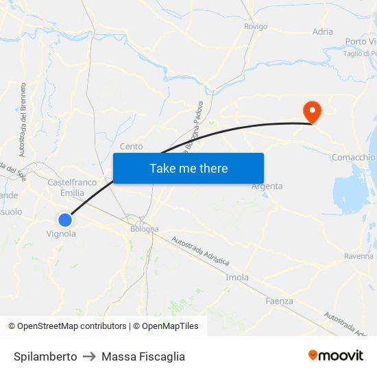 Spilamberto to Massa Fiscaglia map